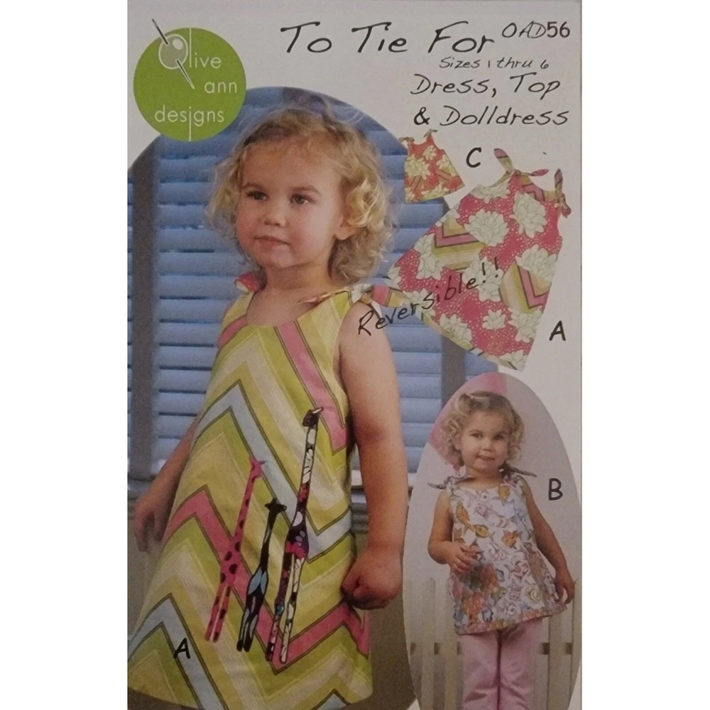 Olive Ann Designs To Tie For Dress Top Doll Pattern OAD56 Toddler Size 1-6 Cut